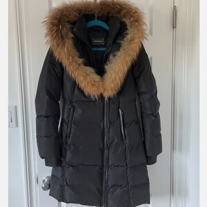 Mackage Black Puffer Jacket with Fur Trim